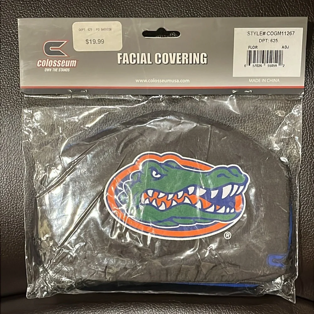 NEW Adult Colosseum Florida Gators Logo Face Covering 2-Pack, Blue & Charcoal